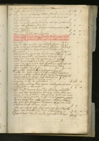 Huishoudjournaal 1682–1699 van Anna Maria de Neuf met de onkosten gemaakt voor haar zieke zoon Petrus Moretus op 26 januari 1695 (MPM Arch. 473, fol. 187 recto)