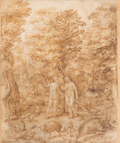 Adam en Eva in het aards paradijs, Jan Wierix